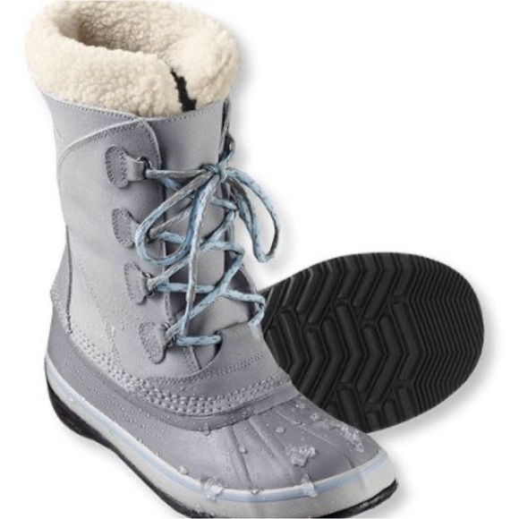 L.L. Bean Women’s Suede Snow Boots Gray Fleece Lined Duck Winter Lace Up Size 8 - Picture 1 of 10